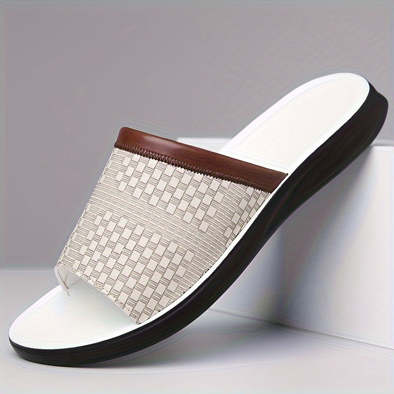Men's Casual Woven Leather Slide Sandals