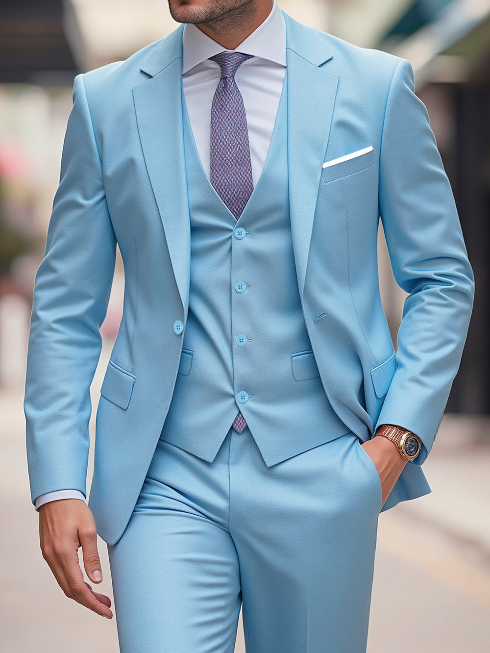 Men's Classic Wool Blend Three-Piece Suit