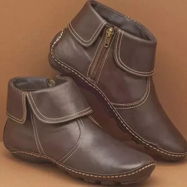 Women's Vintage Leather Contrast Stitch Ankle Boots