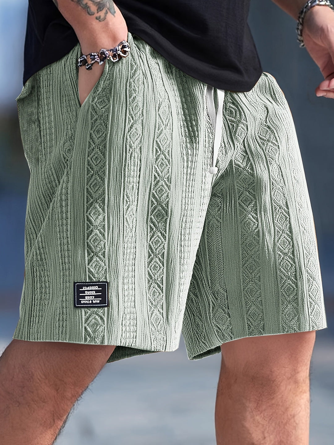 Men's Casual Textured Cotton Drawstring Shorts