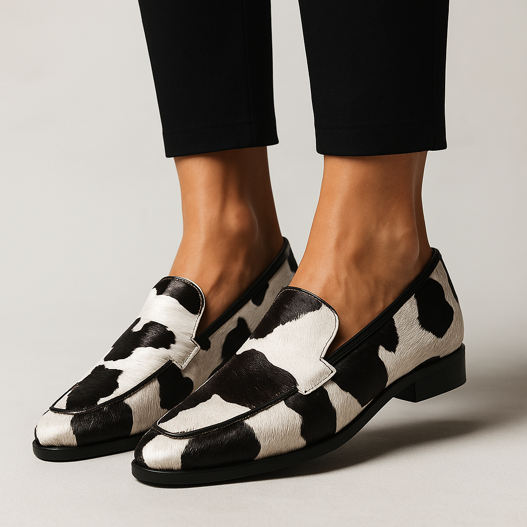 Women's Casual Animal Print Leather Loafers Low Cut