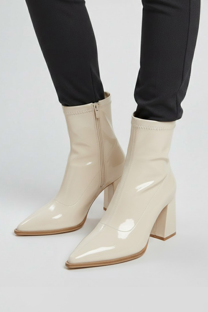 Women's Chic Patent Leather Ankle Boots with Pointed Toe and Block