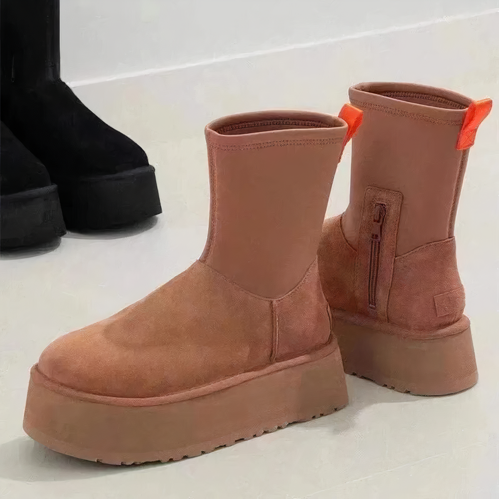 Women's Classic Smooth Leather Shaft Boots with Side Zip Closure