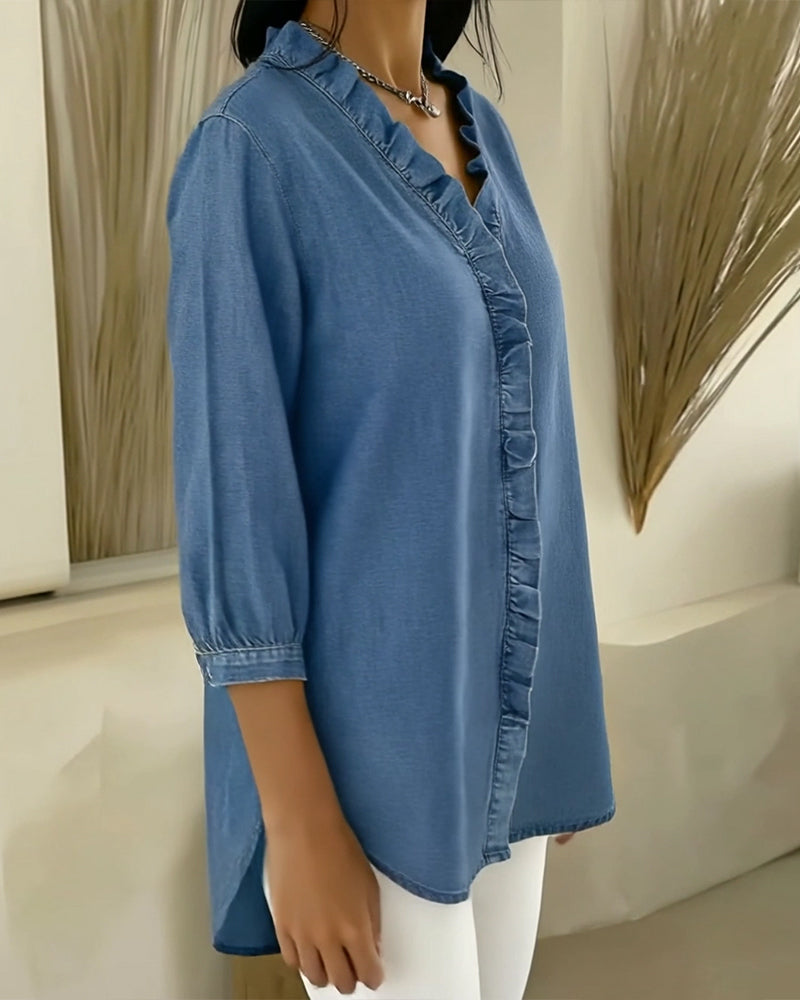 Women's Casual Denim V-Neck Blouse