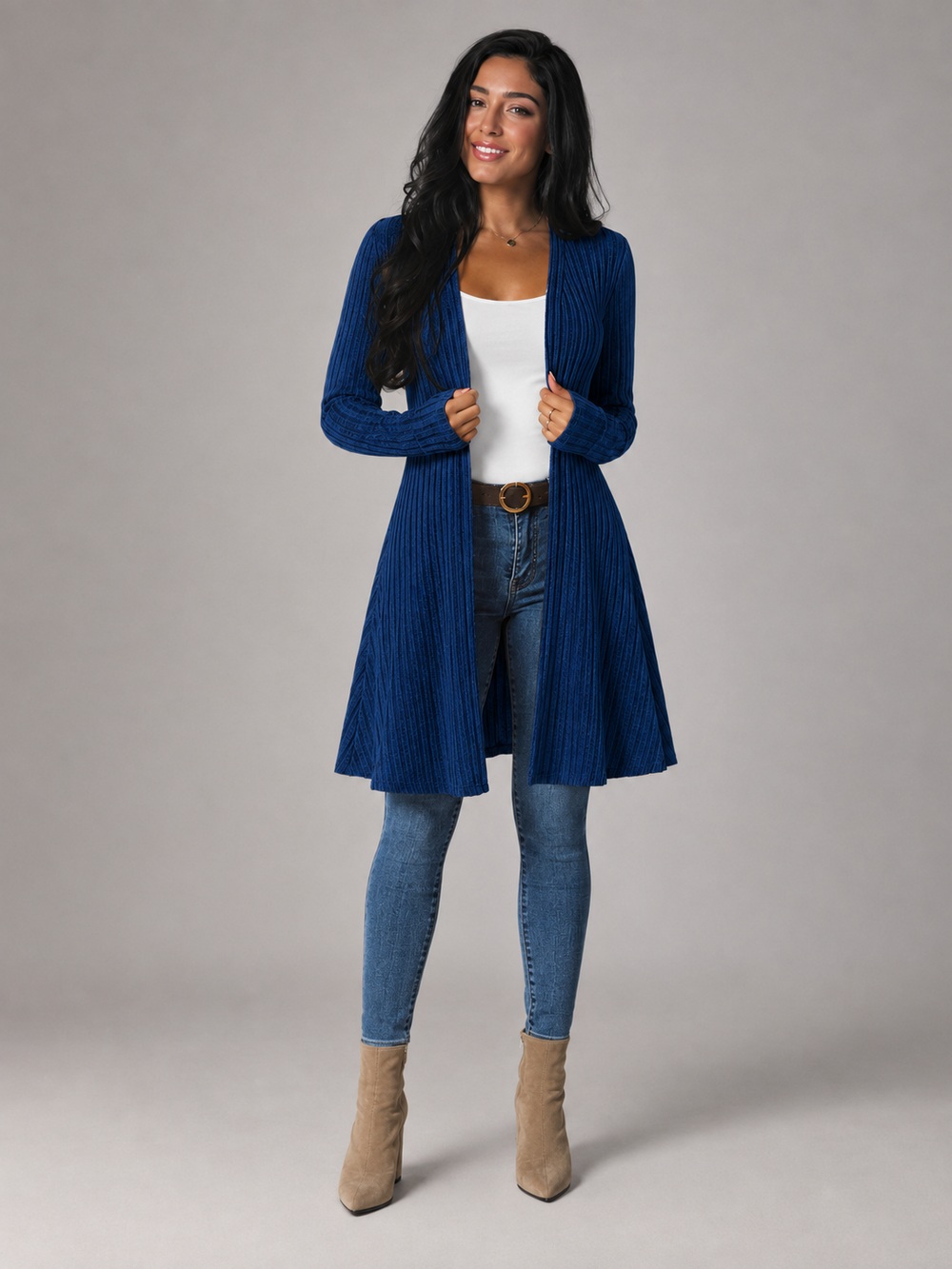 Women's Casual Ribbed Knit Open Front Cardigan
