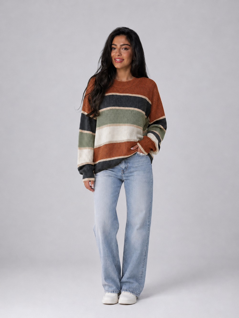 Women's Casual Striped Crewneck Knit Sweater