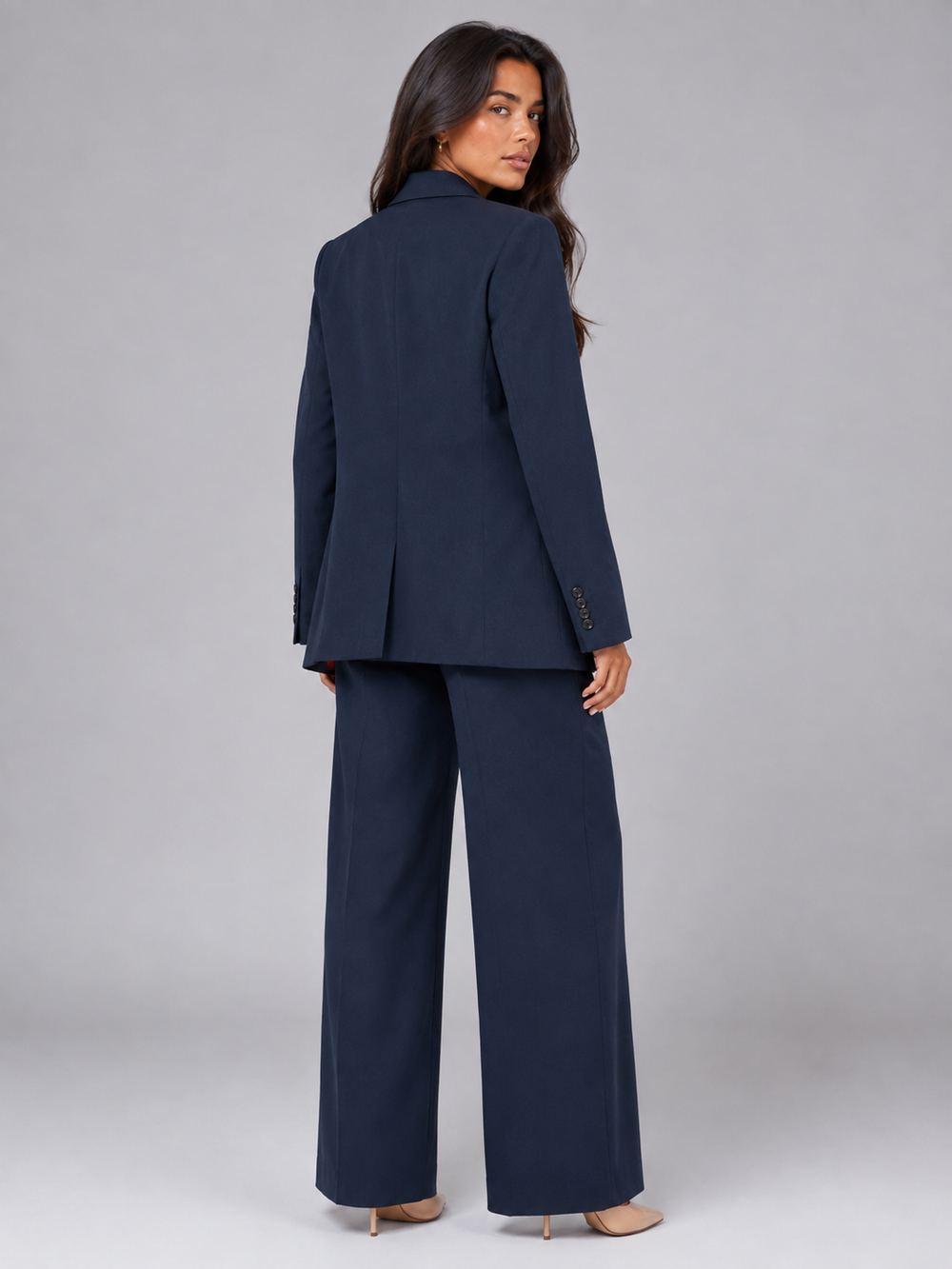 Women's Tailored Wool Blend Blazer and Wide-Leg Pants Set