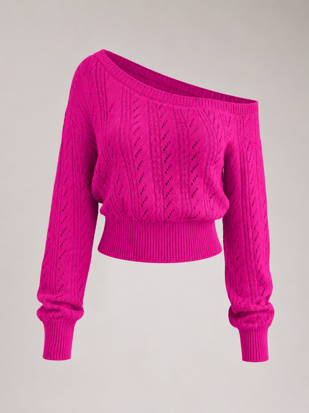 Women's Casual Cable Knit Cropped Sweater with Balloon Sleeves