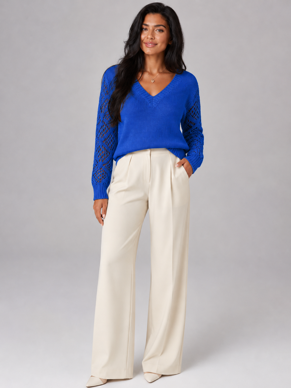 Women's Relaxed Open Knit V-Neck Sweater