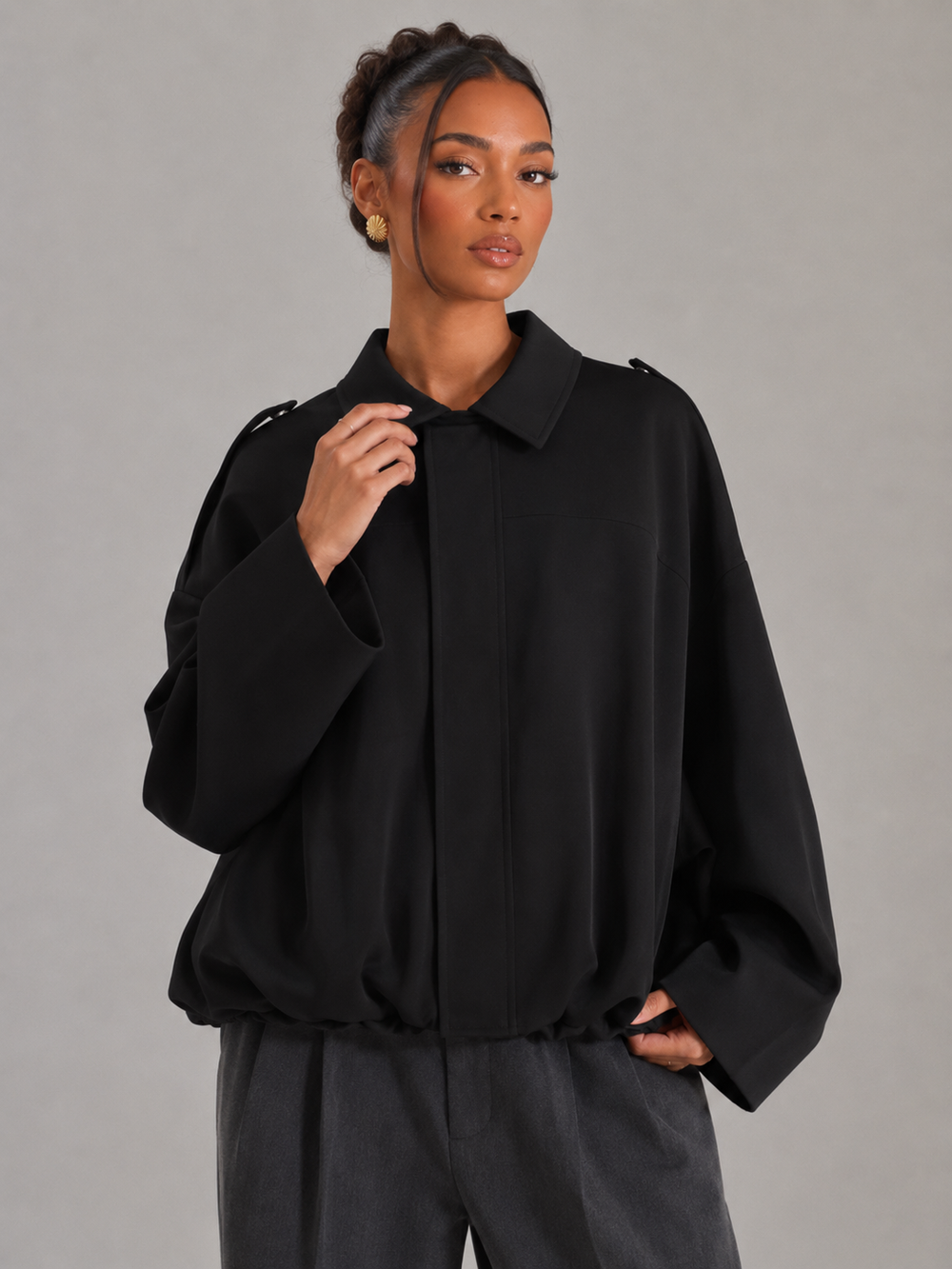 Women's Oversized Cotton Blend Cropped Utility Jacket