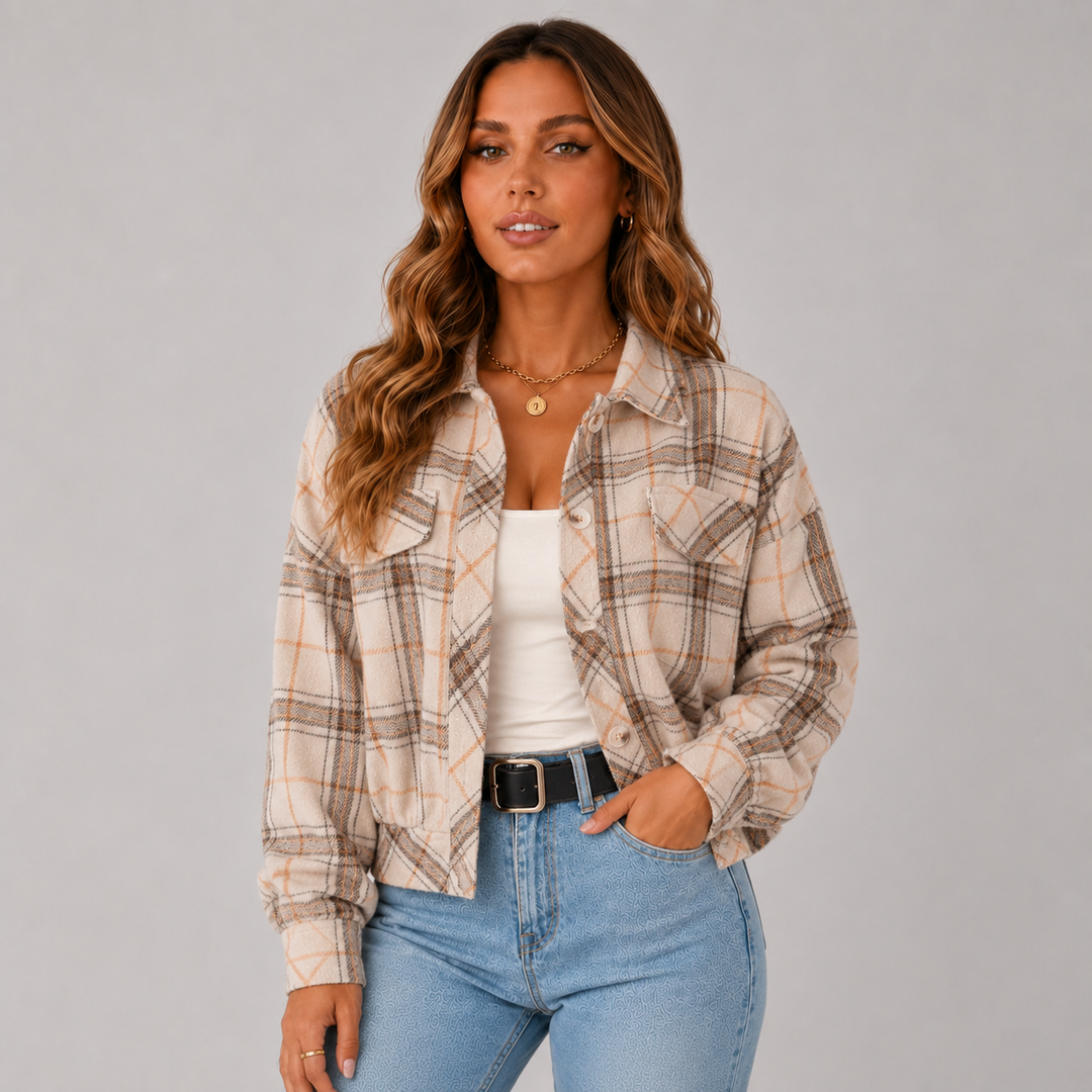 Women's Oversized Wool Blend Plaid Shirt Jacket