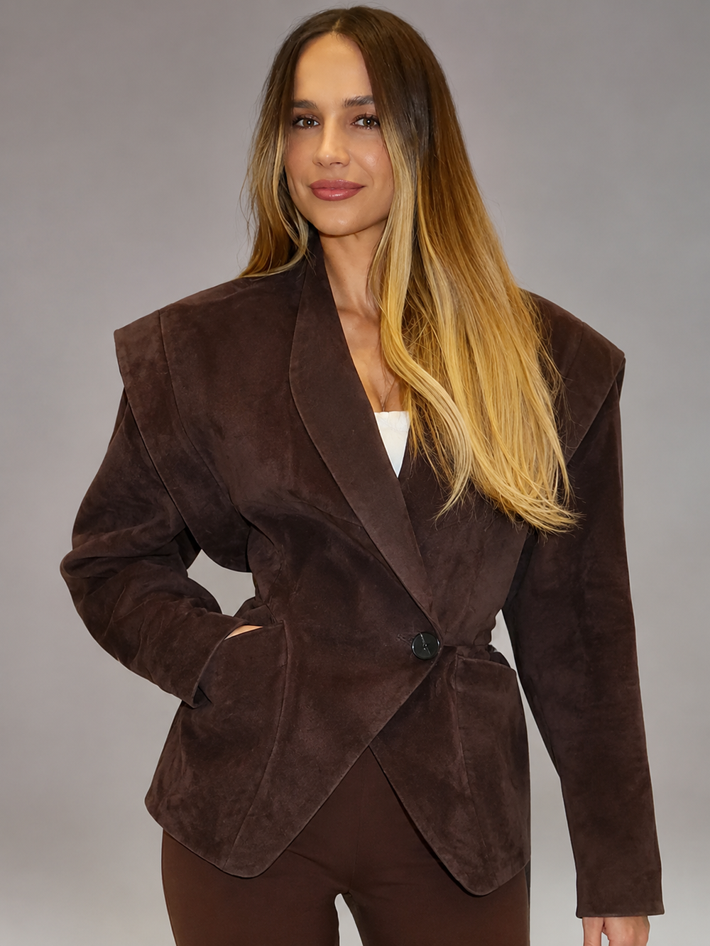 Women's Structured Suede-Look Shoulder Blazer