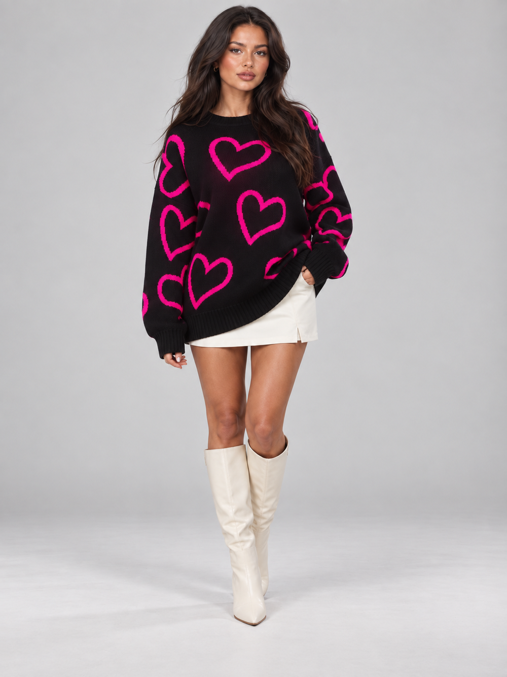 Women's Casual Oversized Knit Jumper with Crew Neck