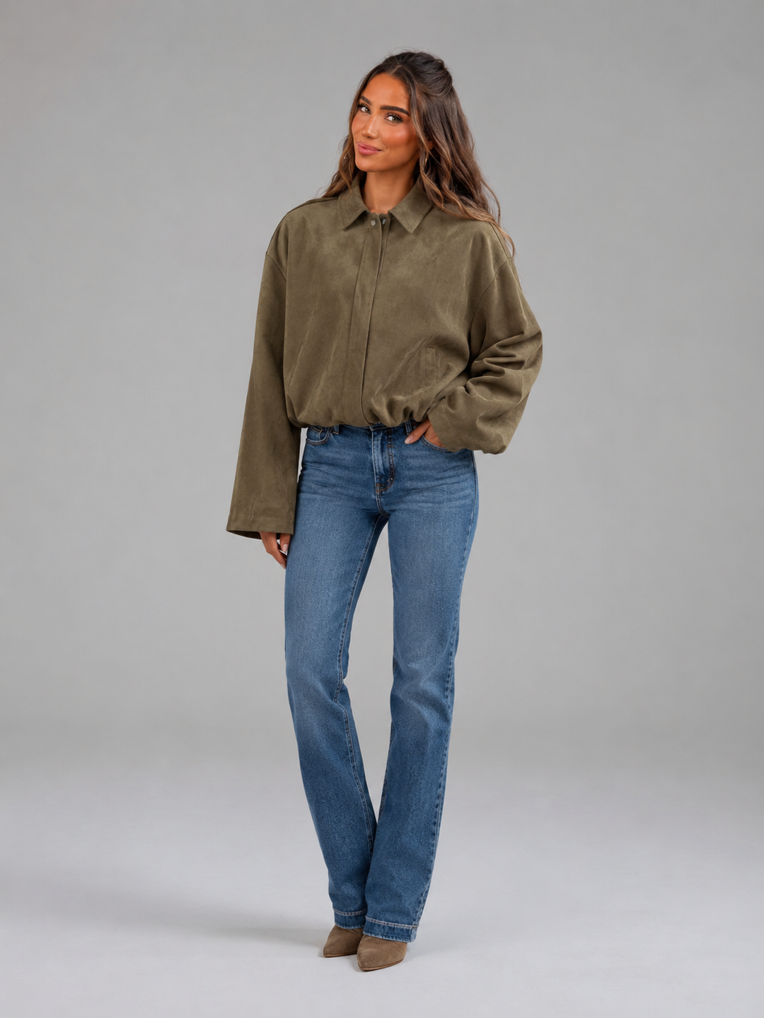 Women's Casual Faux Suede Oversized Shirt Jacket