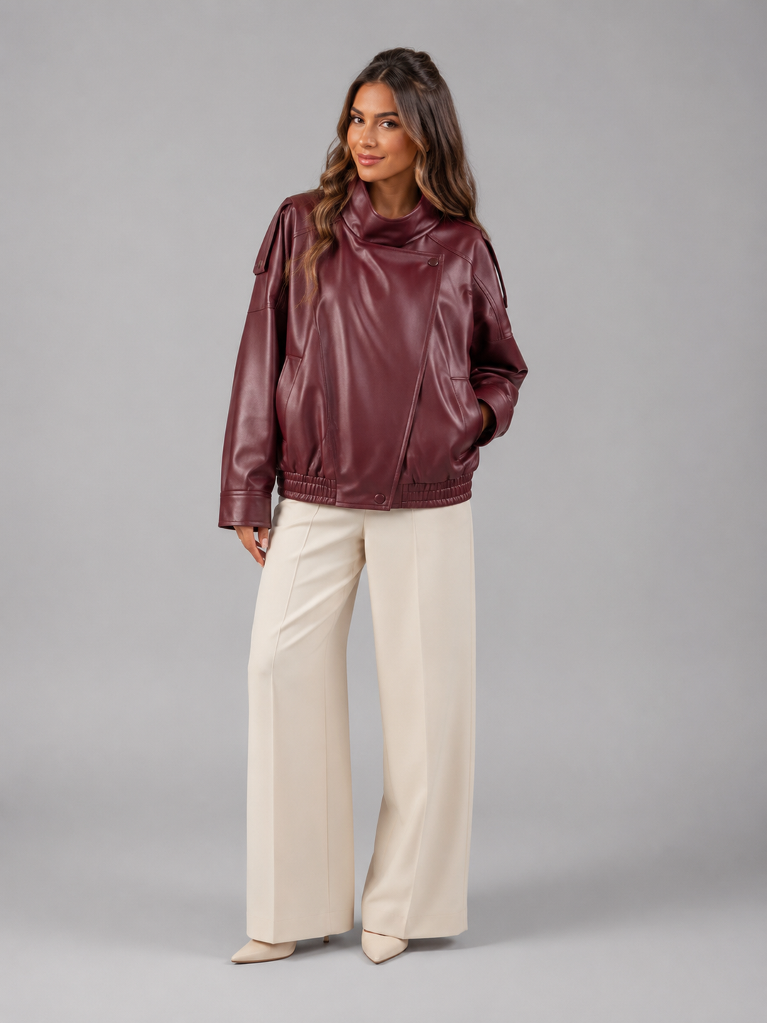 Women's Casual Faux Leather Bomber Jacket