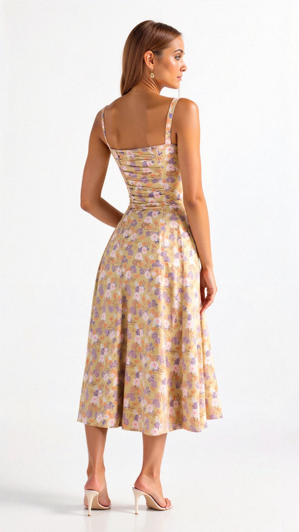 Women's Elegant Floral Midi Dress with Sweetheart Neckline