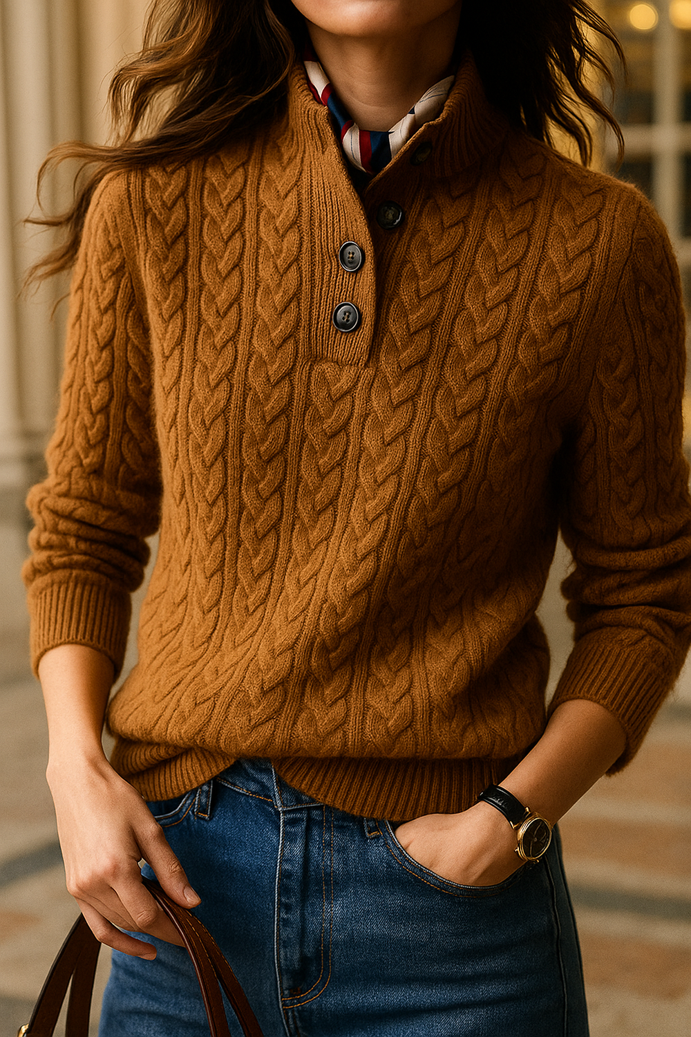 Women's Classic Cable Knit Cashmere Sweater