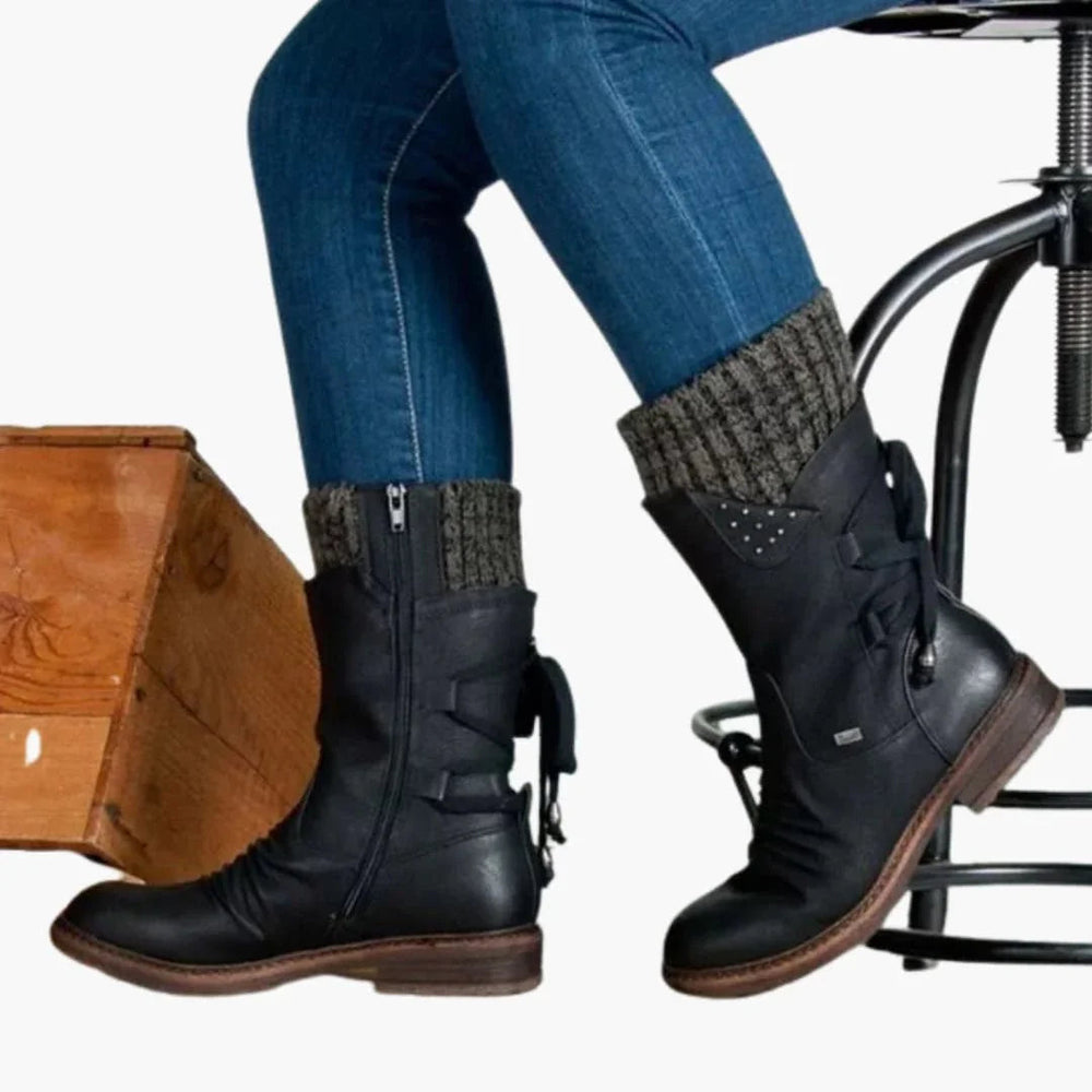 Women's Stylish Suede Lace-Up Mid Calf Snowproof Boots with Knit Cuff