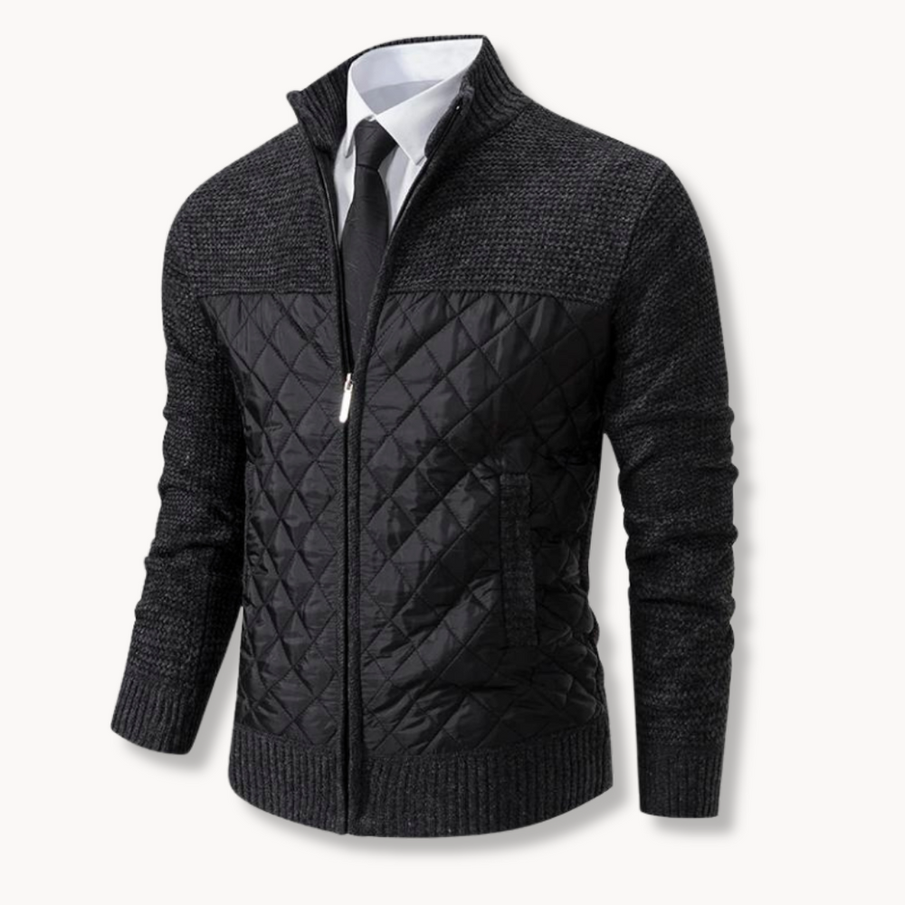 Men's Casual Quilted Knit Sweater Jacket