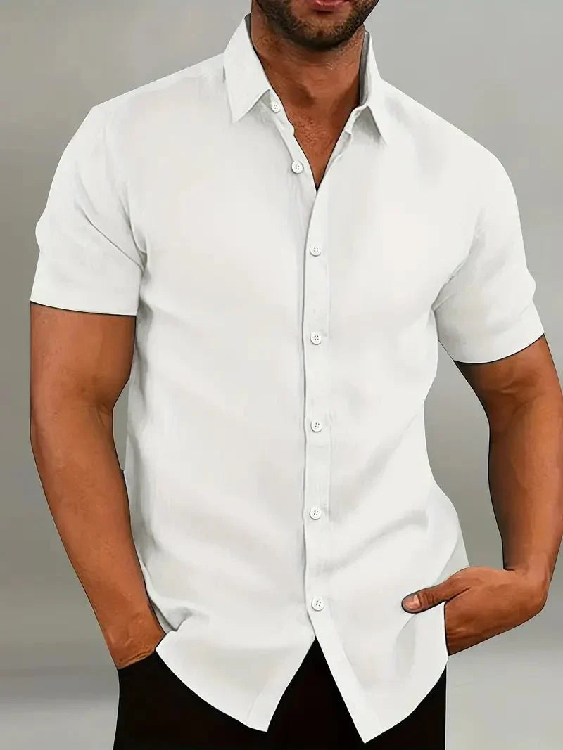 Men's Casual Cotton Short Sleeve Button Placket Shirt