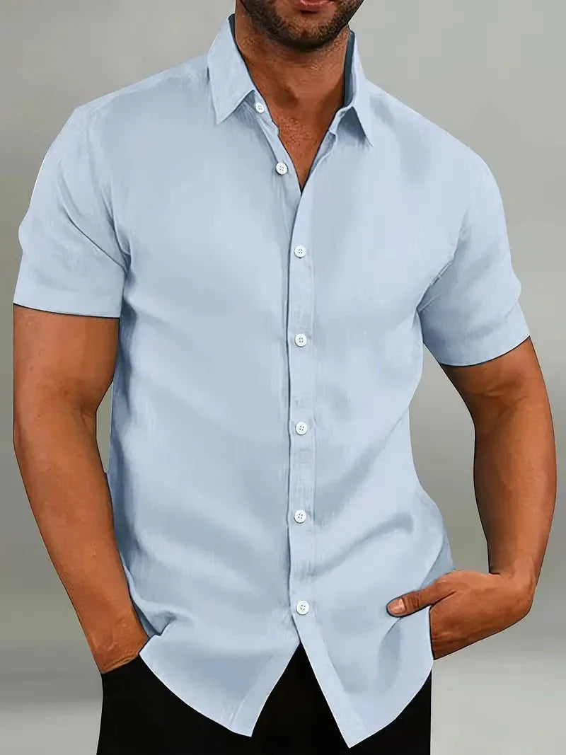 Men's Casual Cotton Short Sleeve Button Placket Shirt