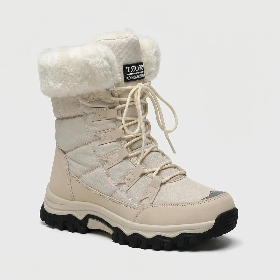 Women's Stylish Fur-Cuffed Lace-Up Mid-Calf Snow Boots