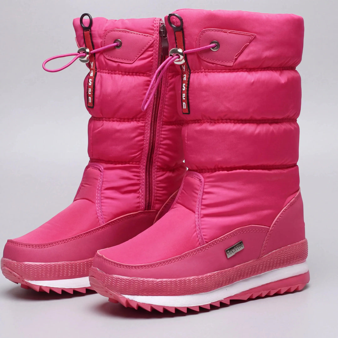 Women's Quilted Warm Lined Knee-High Snow Boots with Drawstring