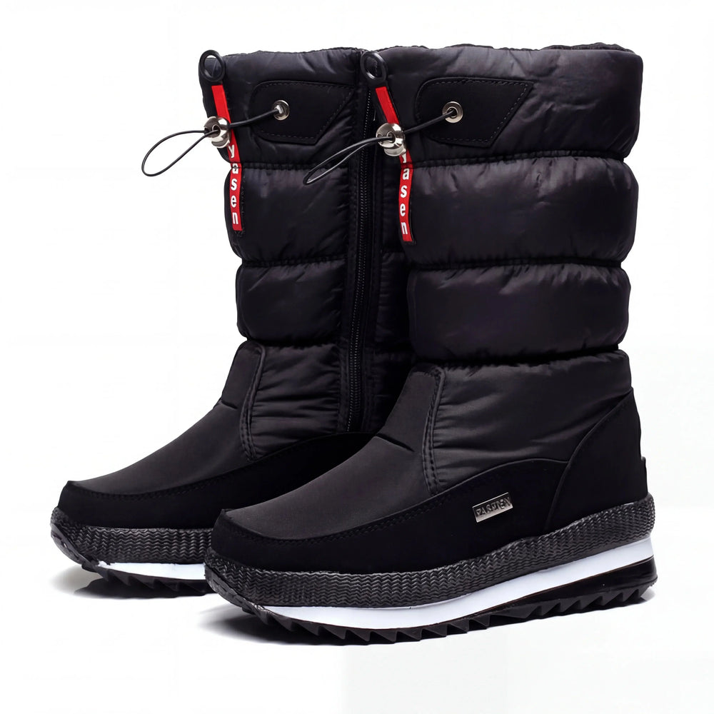Women's Quilted Warm Lined Knee-High Snow Boots with Drawstring