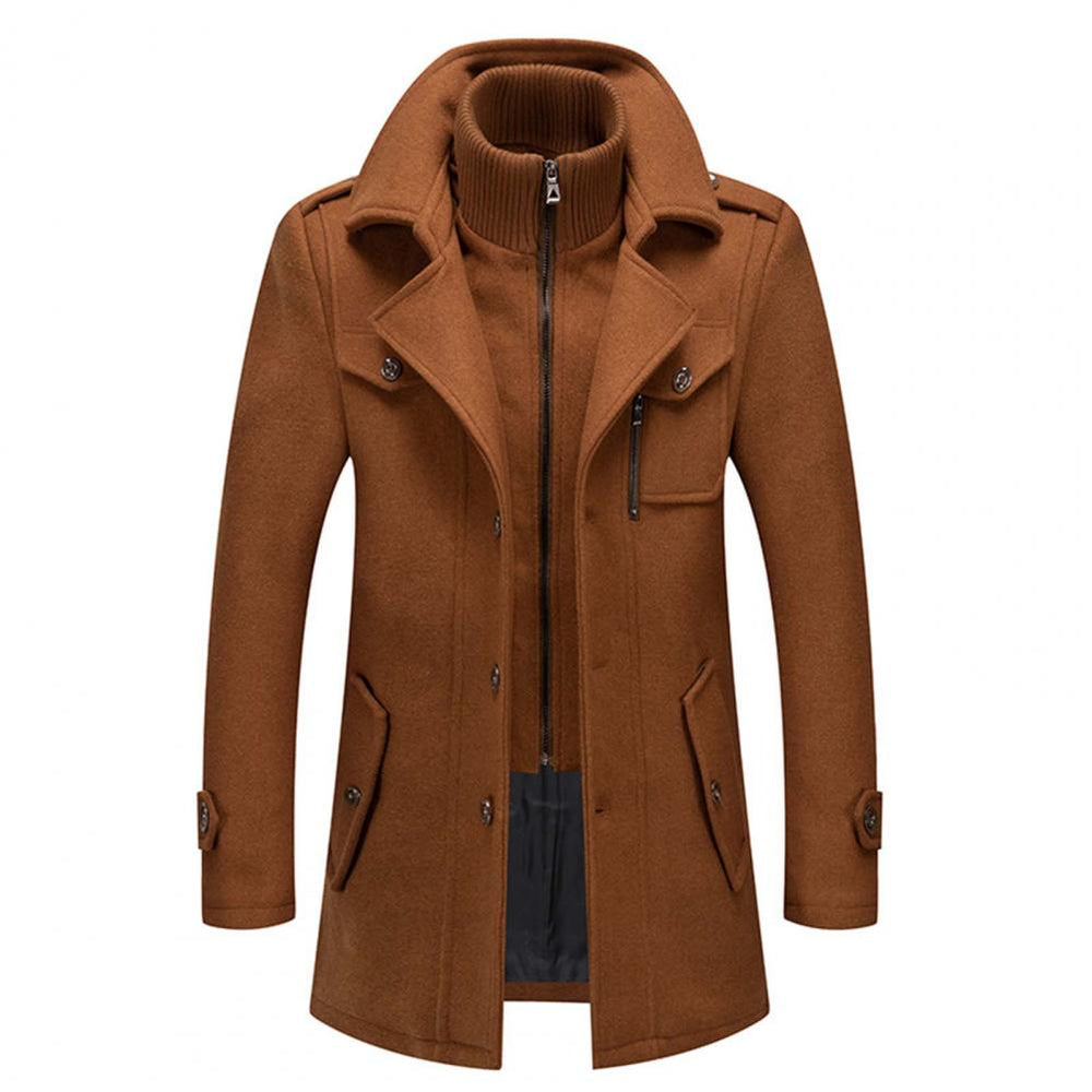 Men's Classic Wool Blend Zip-Up Long Coat