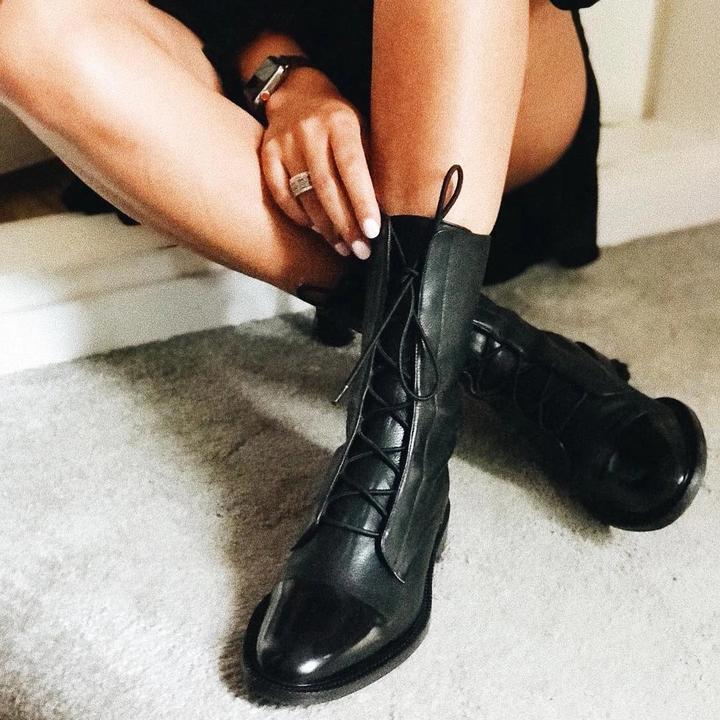 Women's Stylish Leather Lace-Up Ankle Boots
