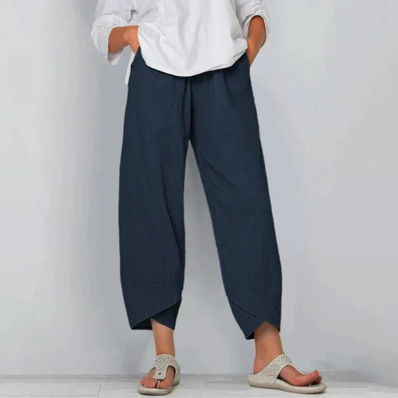 Women's Classic Wide Leg Cropped Cotton Trousers