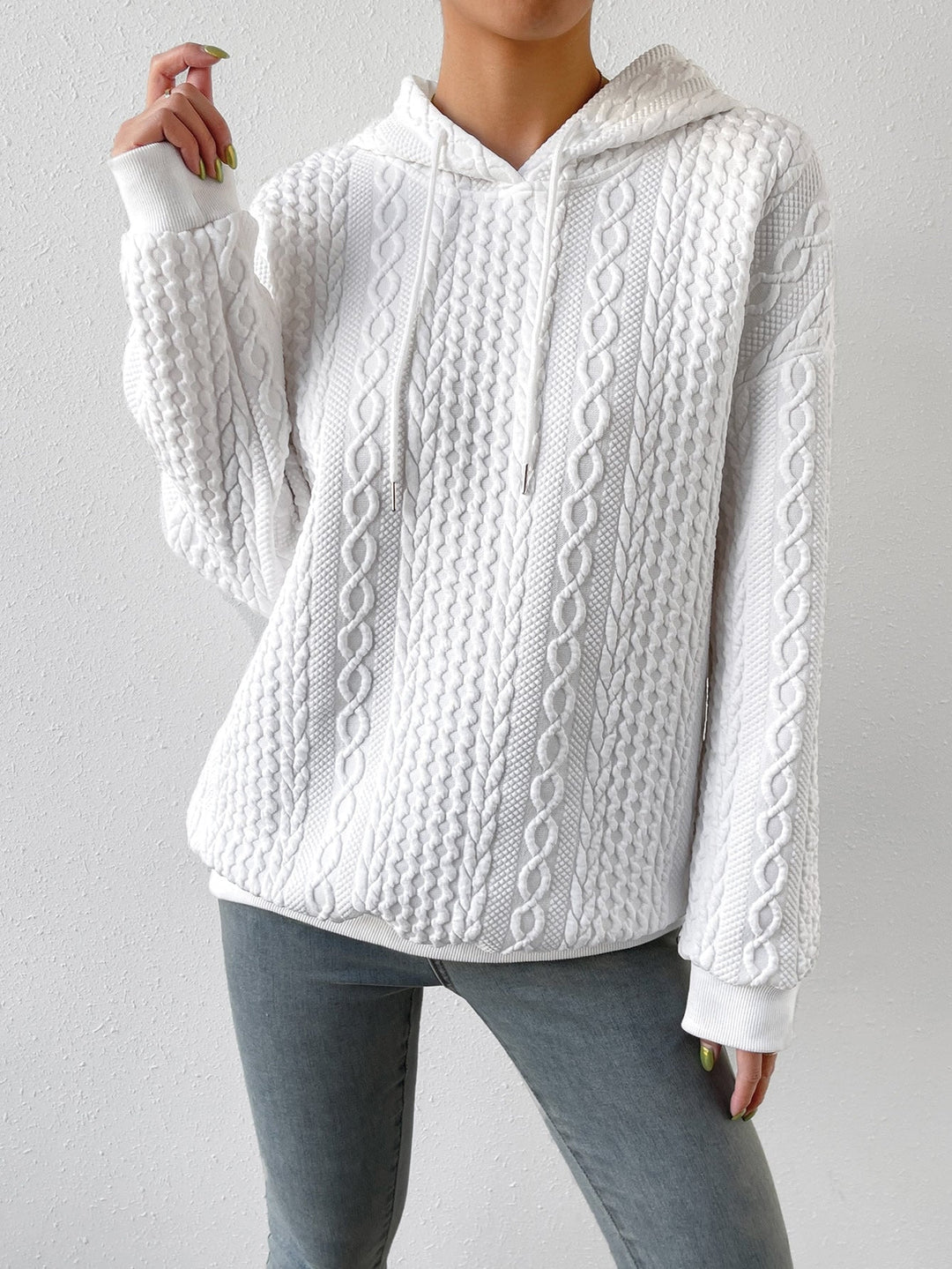 Women's Casual Cable Knit Oversized Hoodie with Drawstring Hood