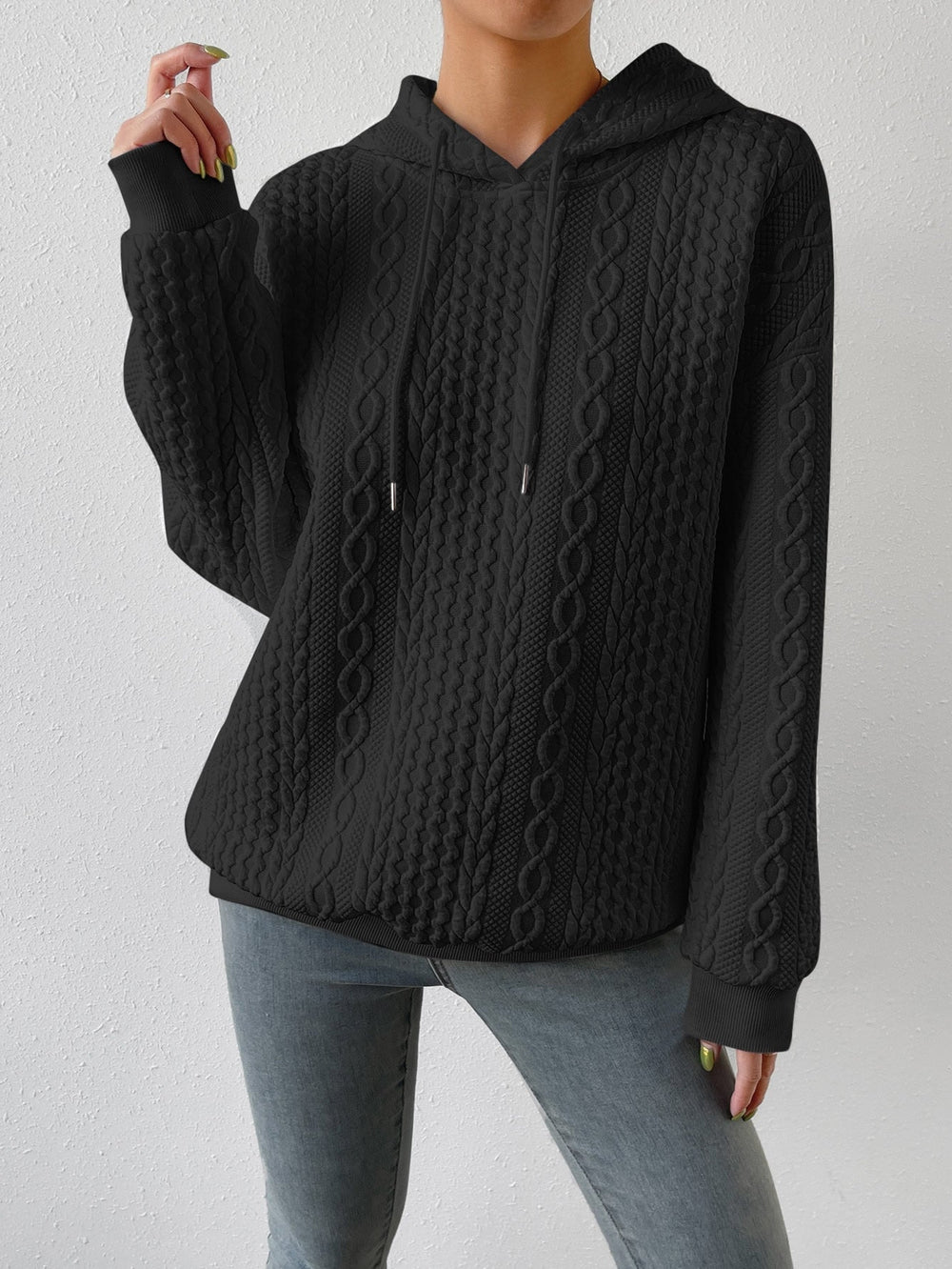 Women's Casual Cable Knit Oversized Hoodie with Drawstring Hood