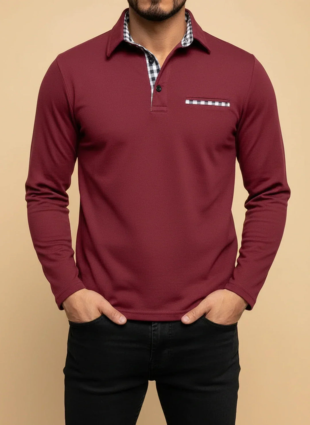 Men's Classic Cotton Long-Sleeve Polo Shirt
