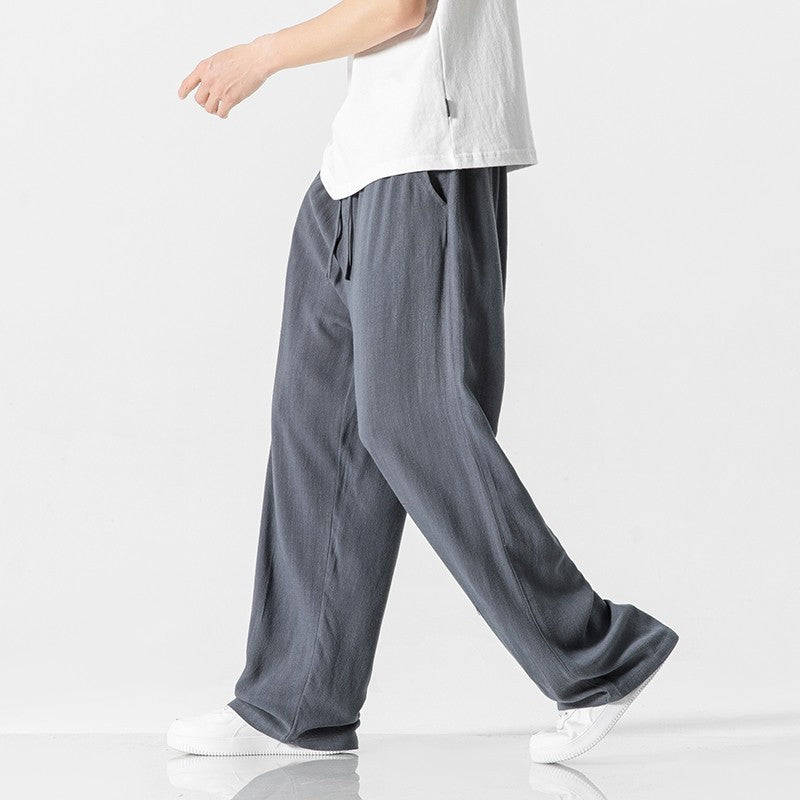 Men's Casual Wide Leg Drawstring Cotton Pants