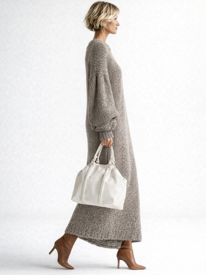Women's Cozy Chunky Knit Oversized Sweater Dress with Balloon Sleeves