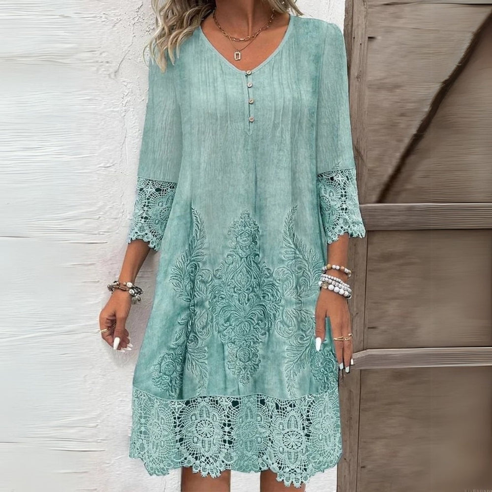Women's Elegant Embroidered V-Neck Midi Dress