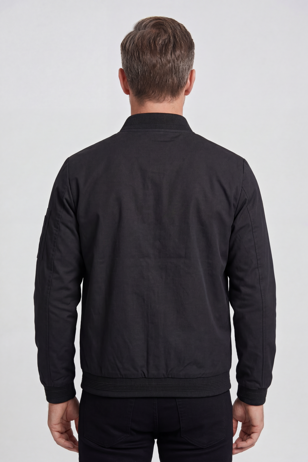 Men's Casual Ribbed Collar Bomber Jacket with Zip Pockets