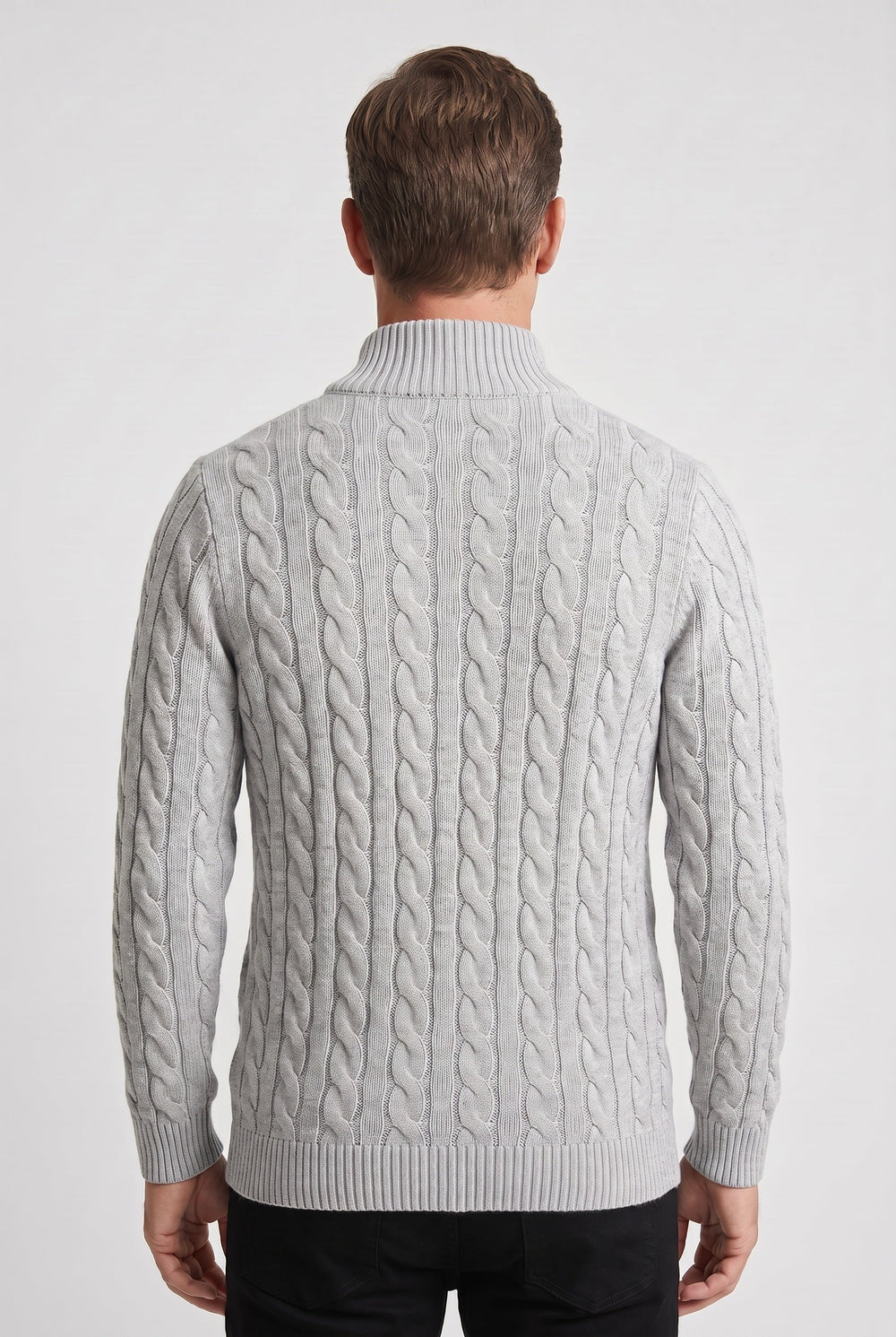 Men's Classic Cable Knit Quarter Zip Sweater with Ribbed Collar