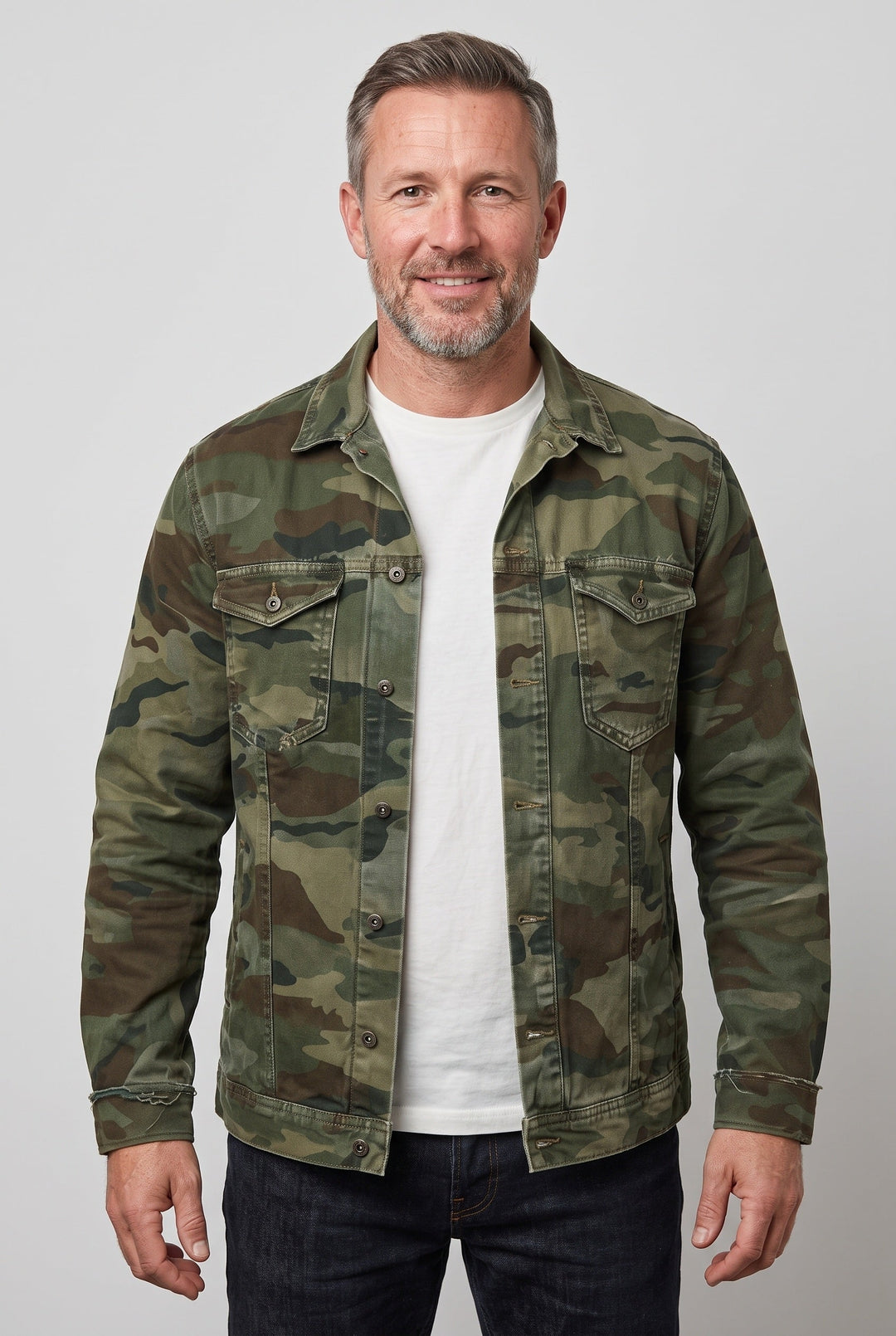 Men's Casual Cotton Camo Button-Front Jacket with Chest Pockets