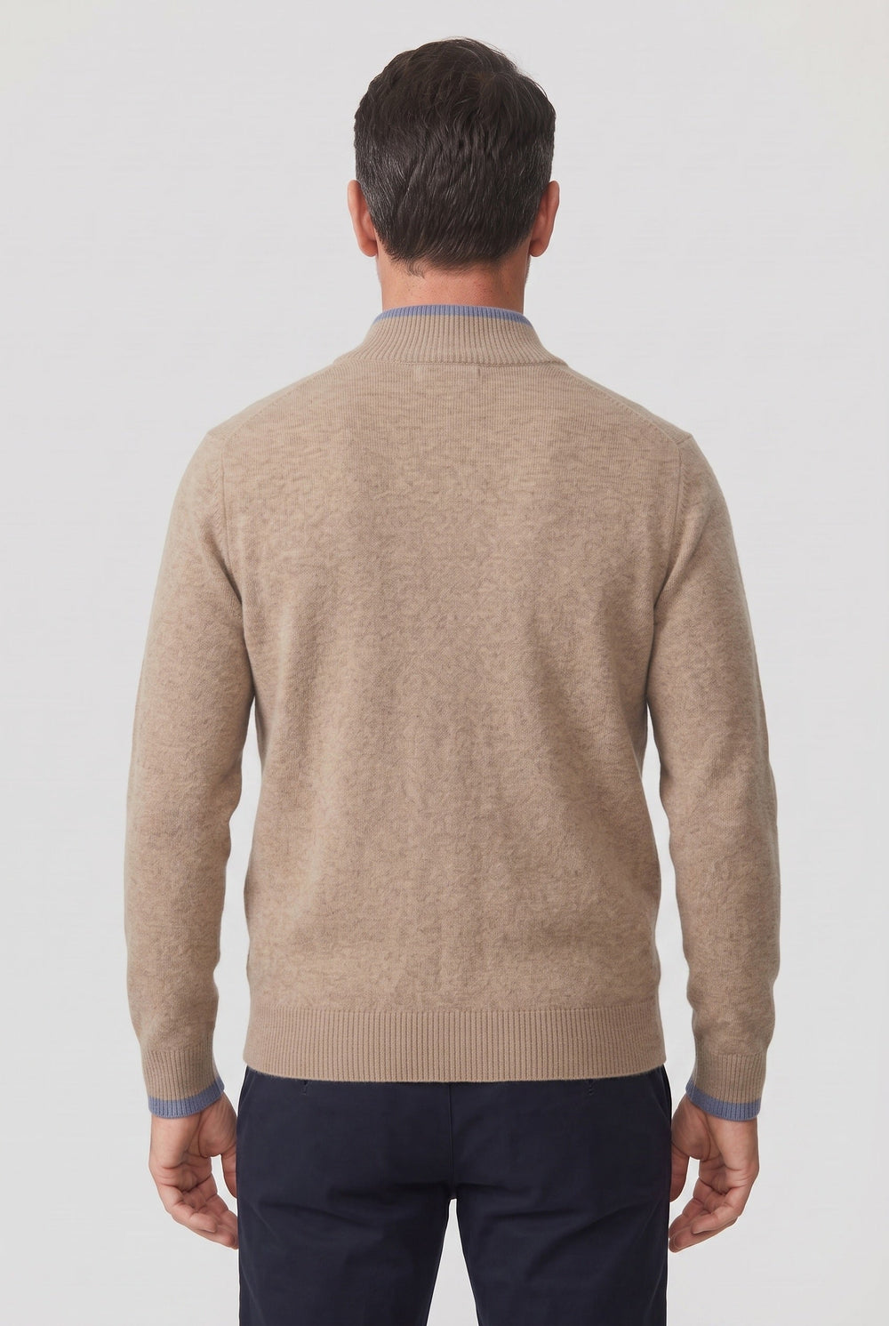 Men's Casual Contrast Trim Cotton Cardigan with Zip Front