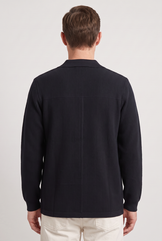 Men's Classic Cotton Cardigan with Shirt Collar and Patch Pockets