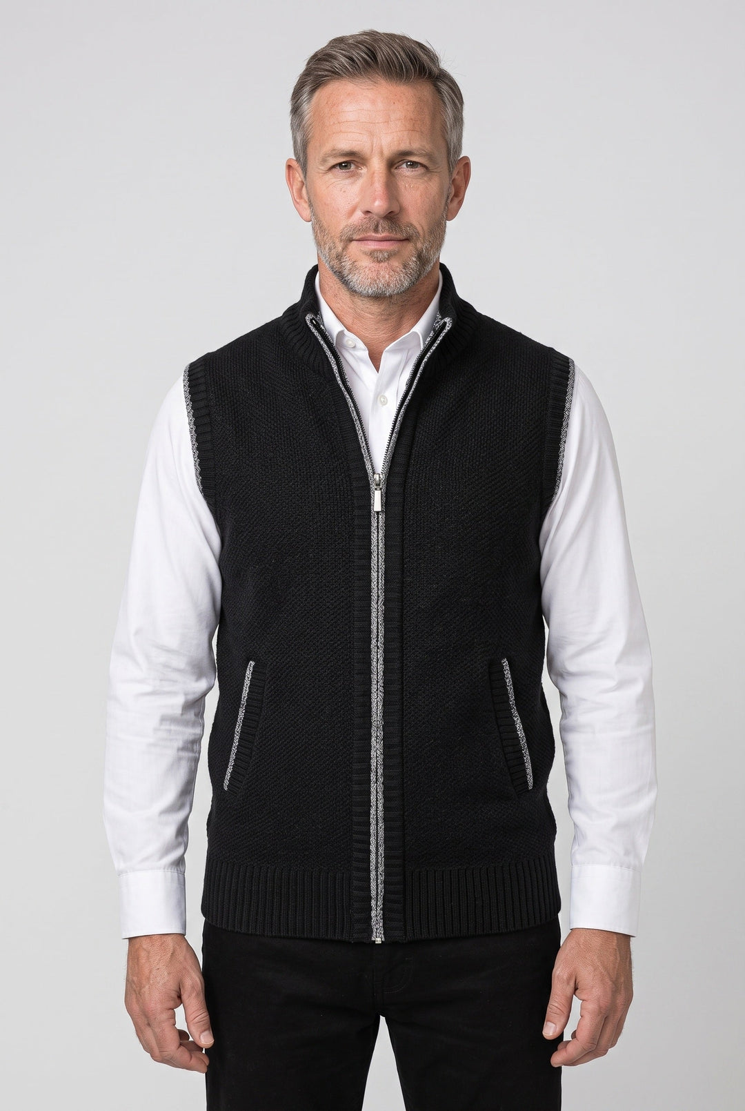 Men's Casual Ribbed Collar Sleeveless Zip-Up Cardigan