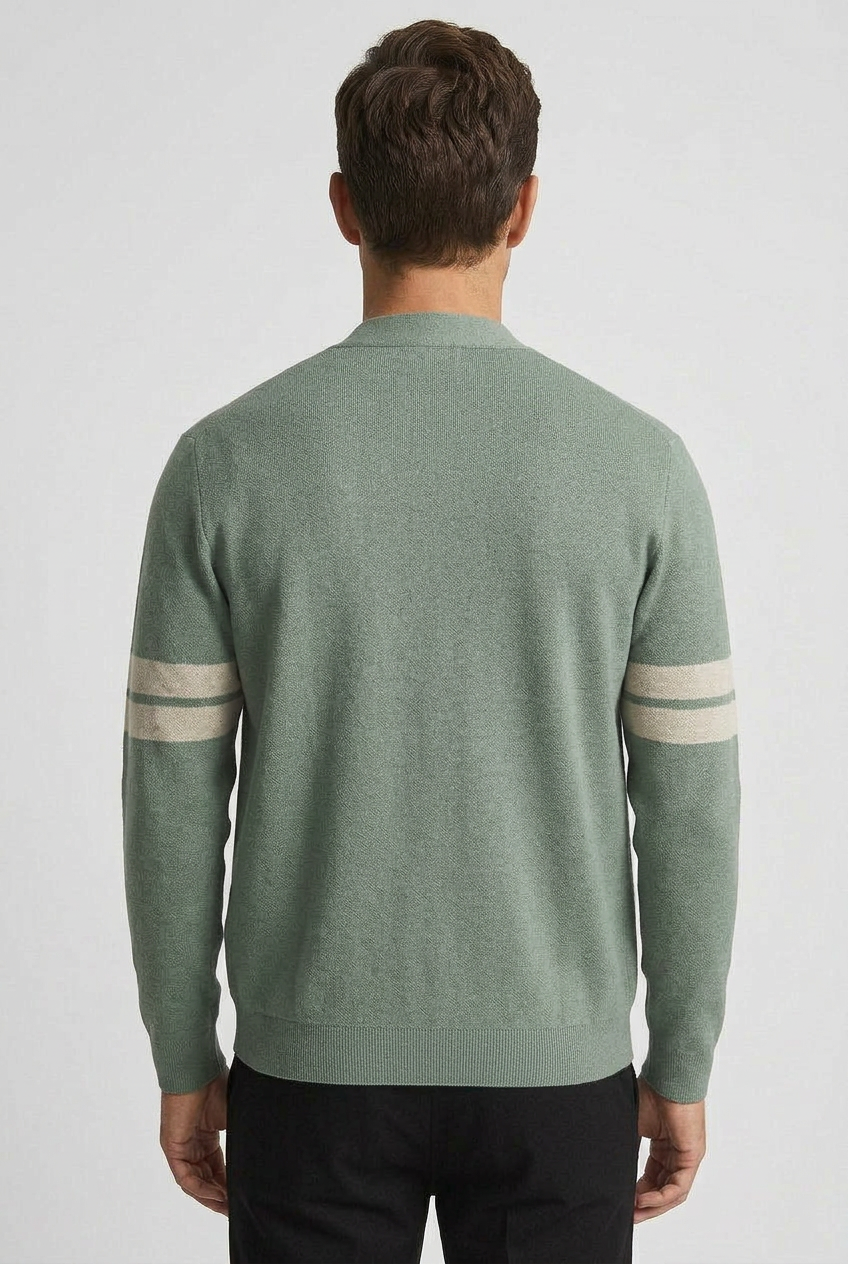 Men's Casual V-Neck Cardigan with Striped Sleeves