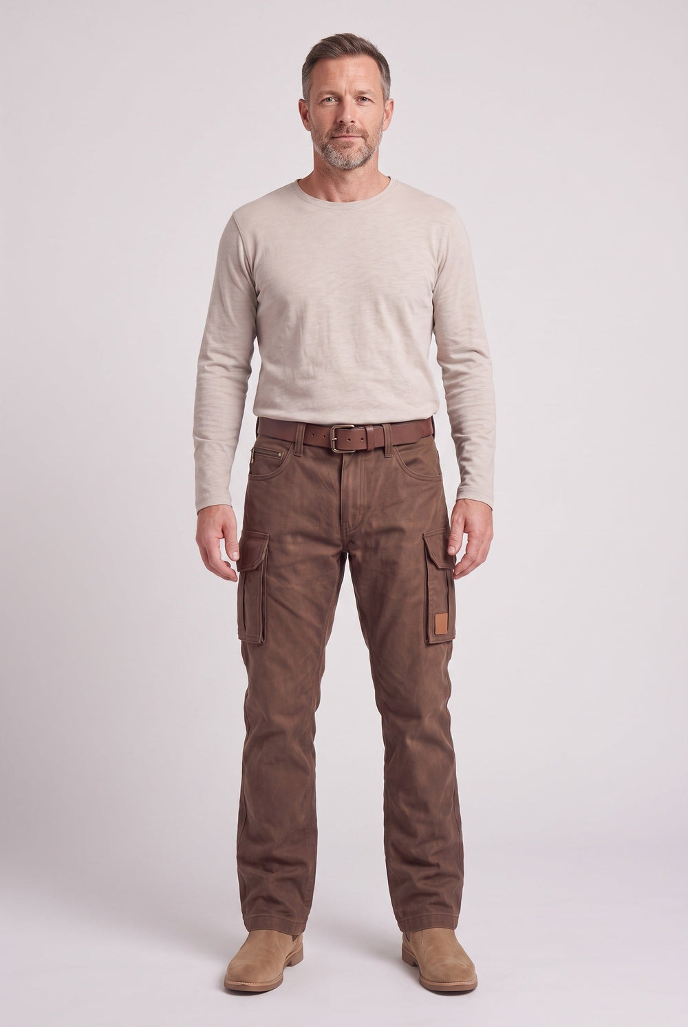 Men's Casual Cotton Cargo Pants with Button Flap Pockets