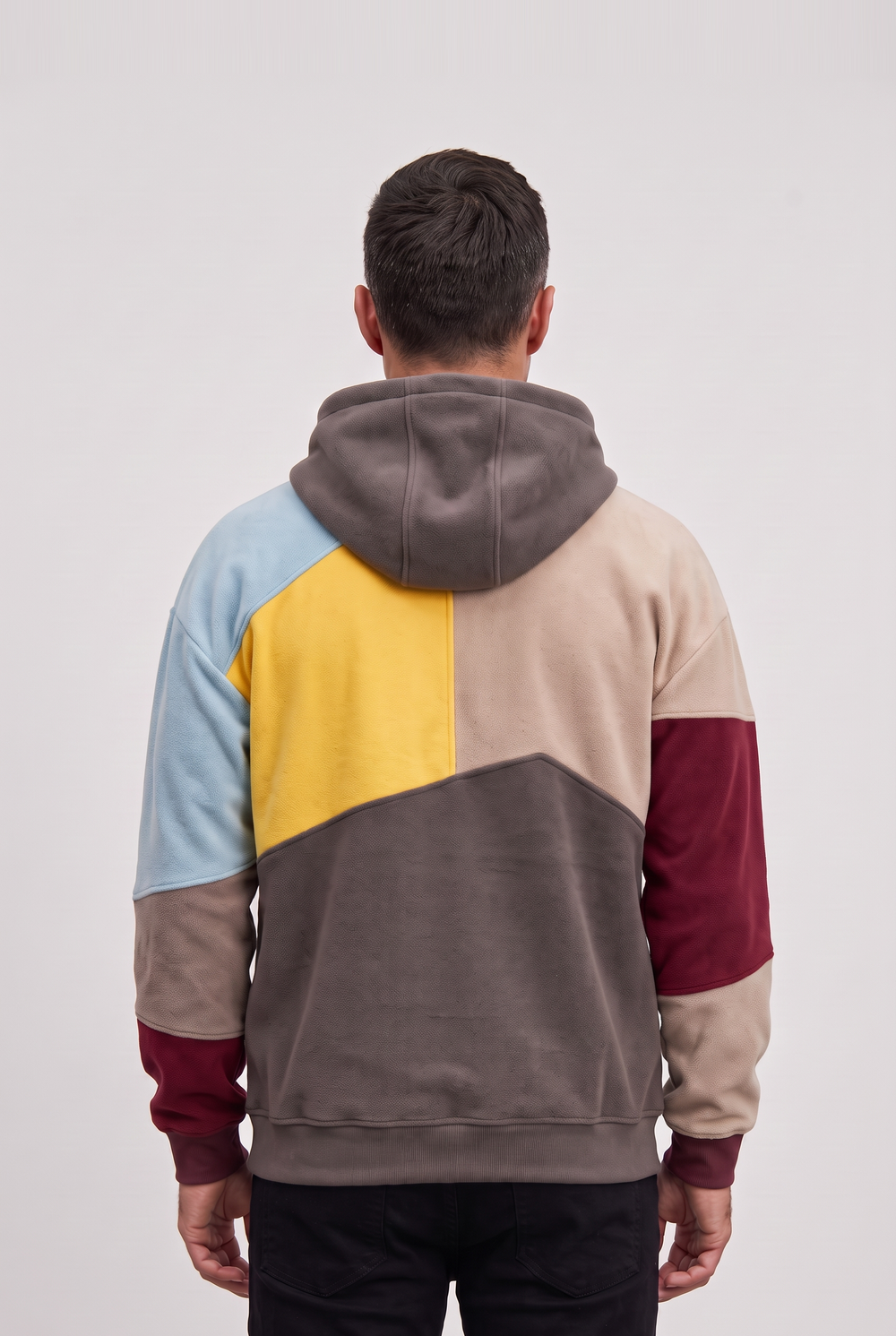 Men's Casual Cotton Blend Asymmetric Hoodie with Color Block Panels