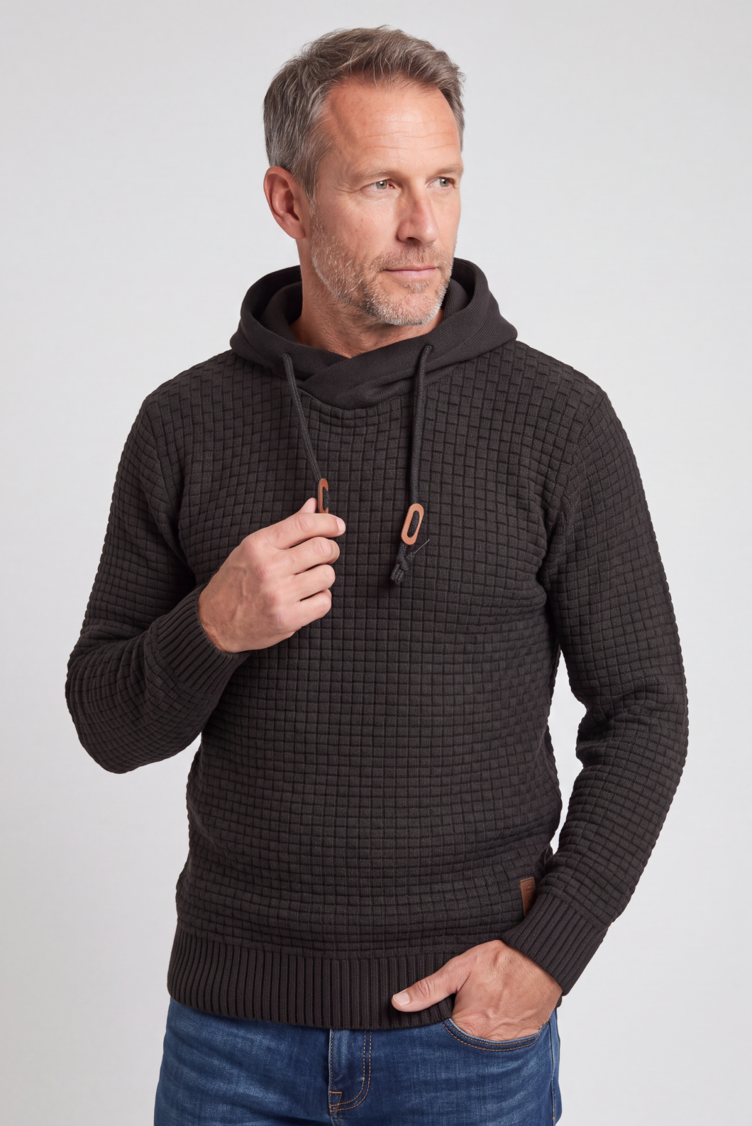 Men's Casual Waffle Texture Crossover Hooded Hoodie