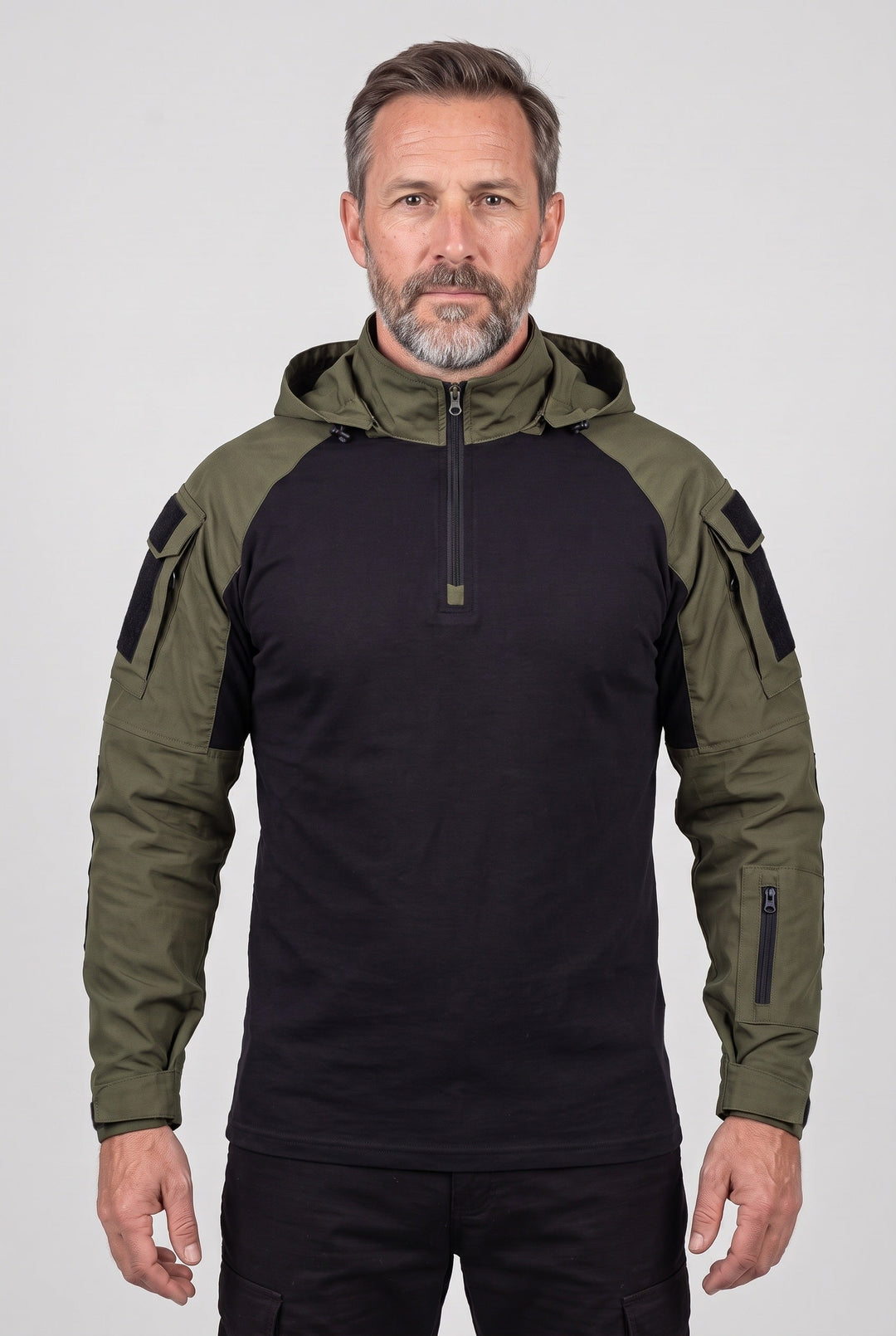 Men's Casual Hooded Tactical Quarter-Zip Jacket