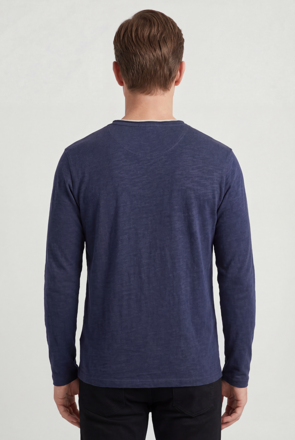 Men's Casual Cotton V-Neck Long Sleeve Shirt with Layered Trim