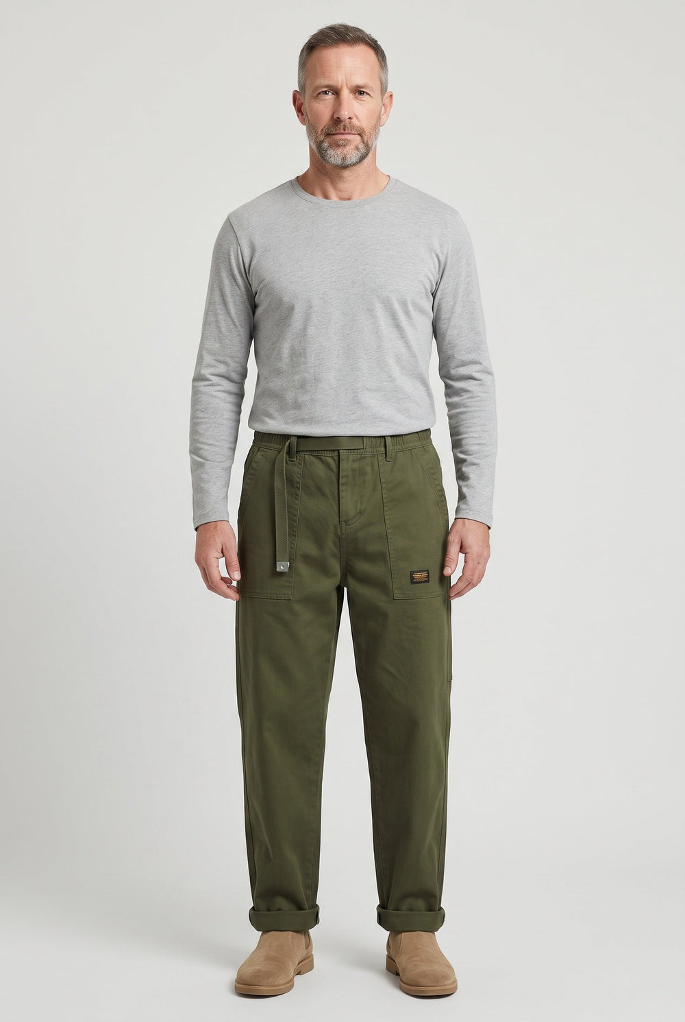 Men's Classic Straight Leg Cotton Pants with Patch Pockets